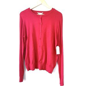 Time and Tru Women's Red Button Front Long Sleeve Top XL Casual Lightweight
